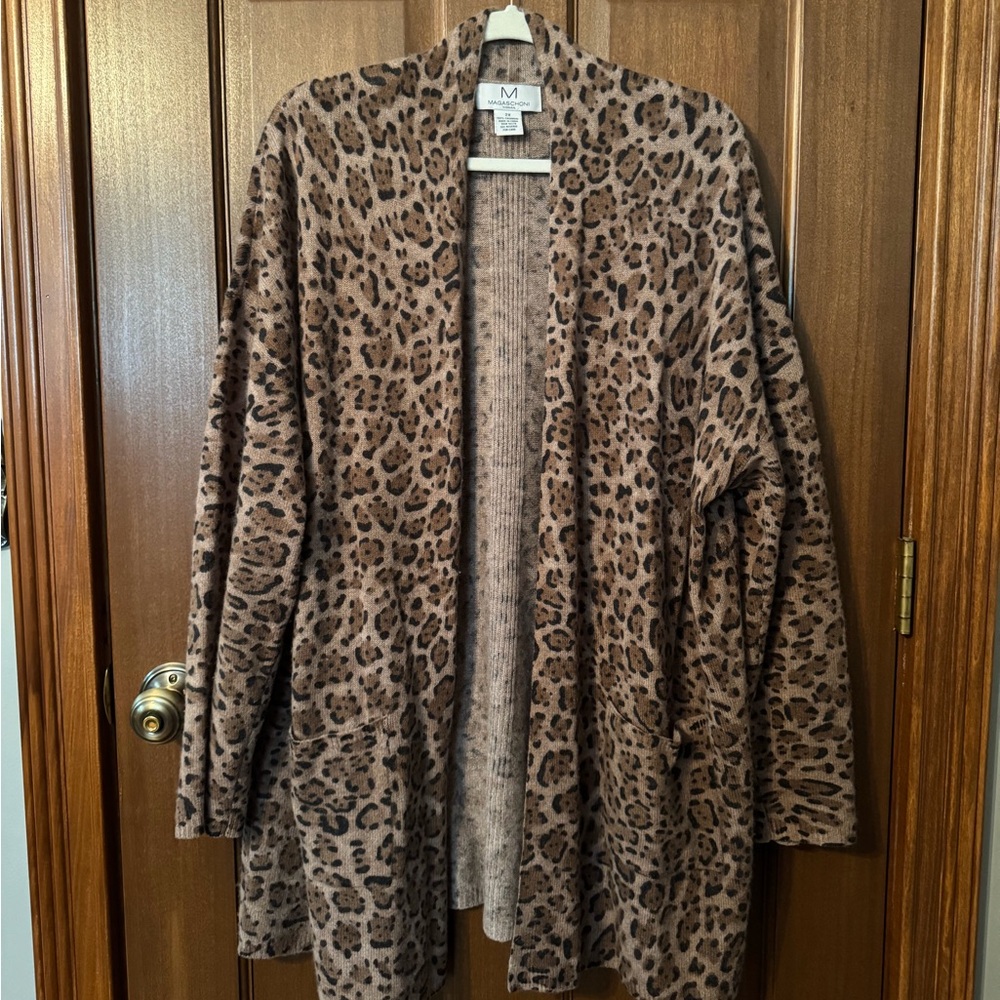 Magaschoni Cashmere Animal Print Cardigan in Brown and Tan
